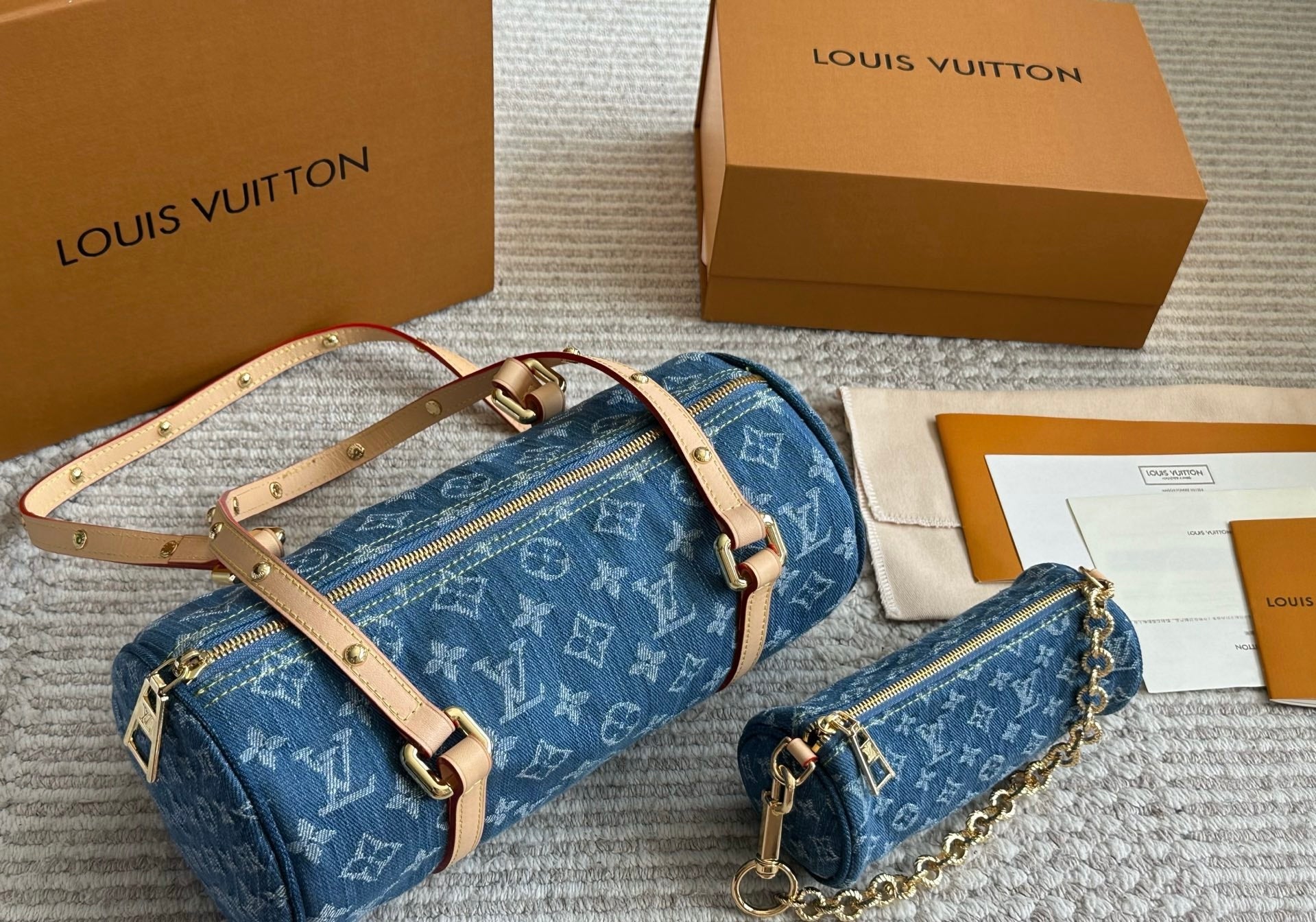 LV papillon handbag denim bag