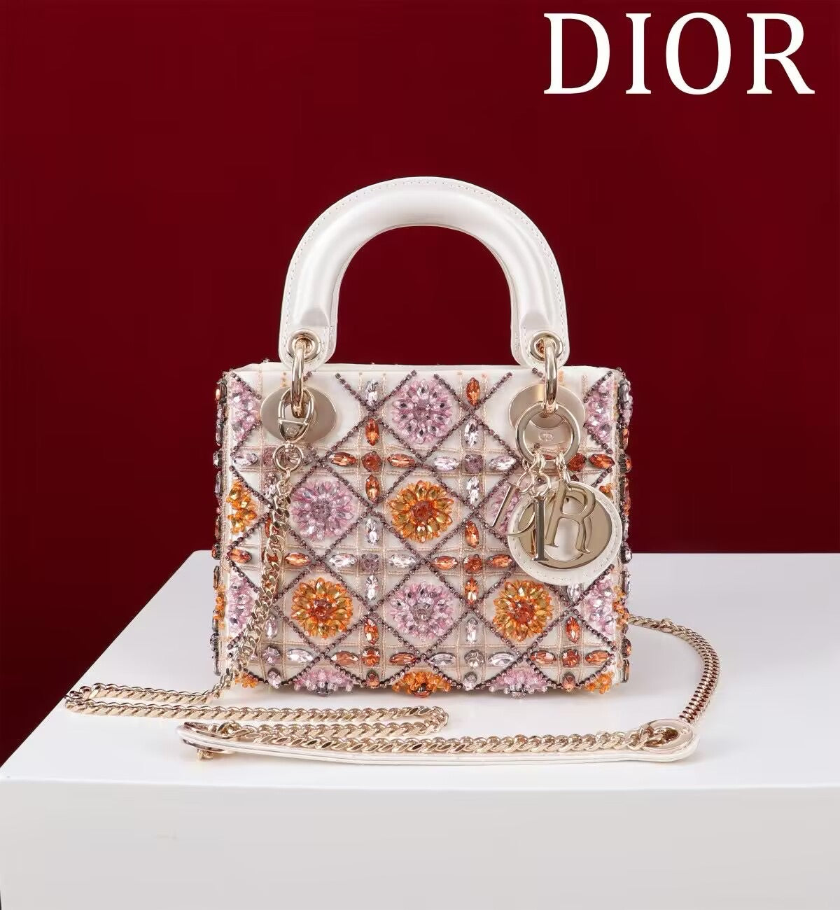 Lady Dior Metallic pink orange bag