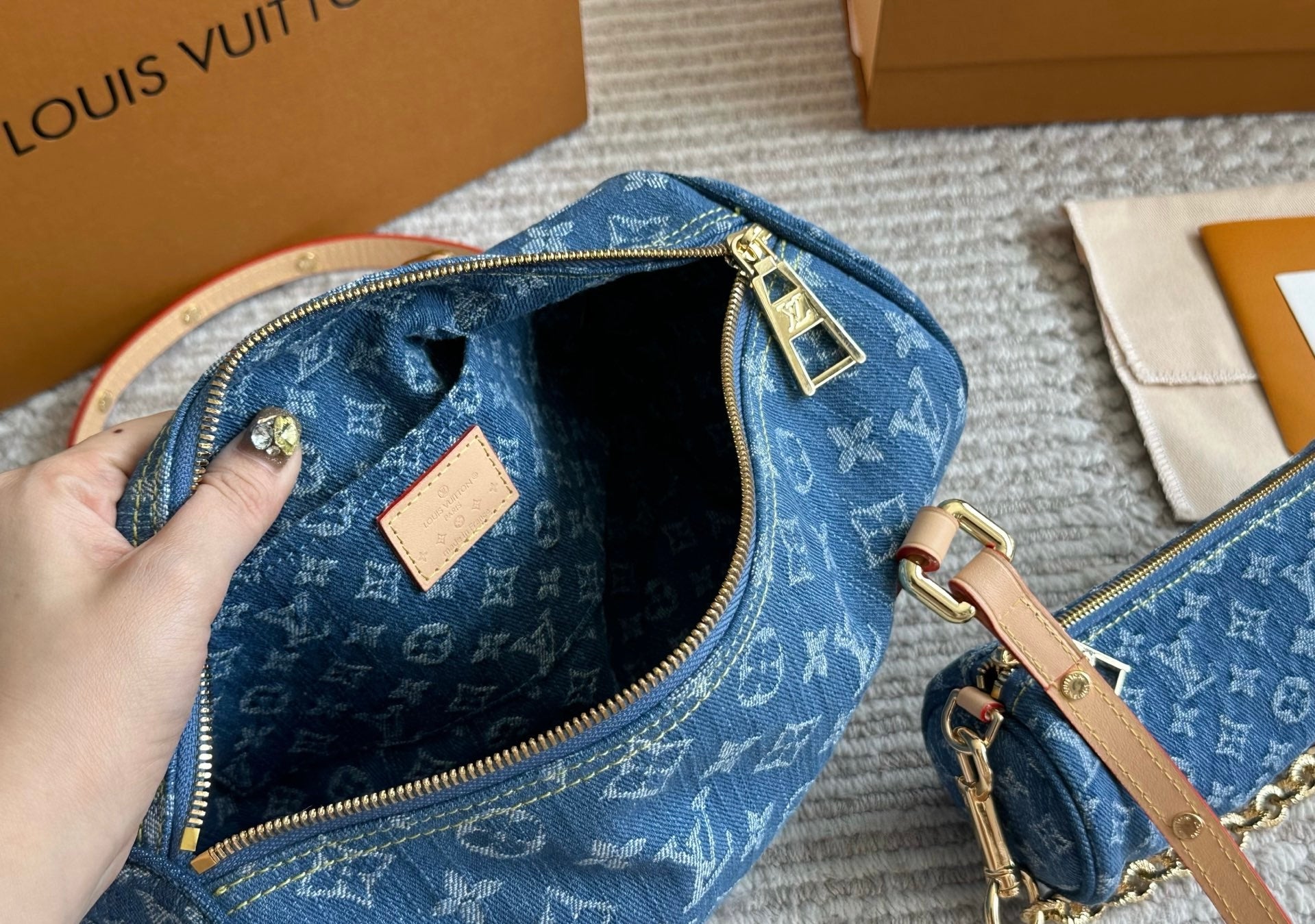 LV papillon handbag denim bag