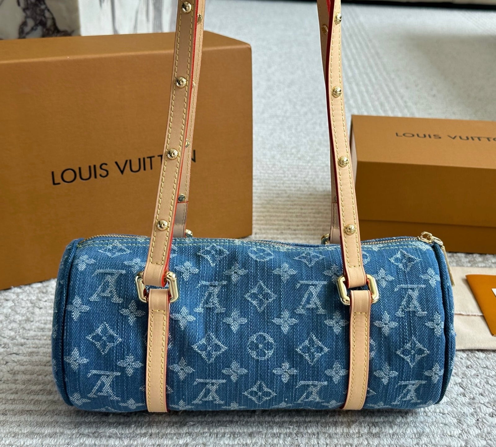 LV papillon handbag denim bag
