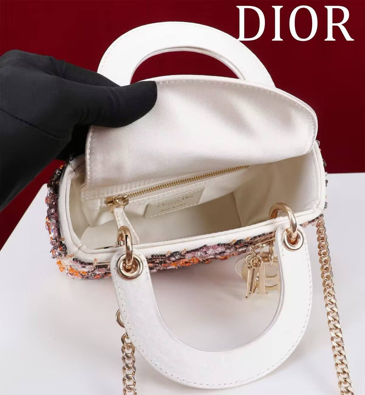 Lady Dior Metallic pink orange bag