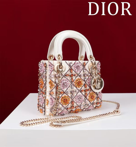 Lady Dior Metallic pink orange bag