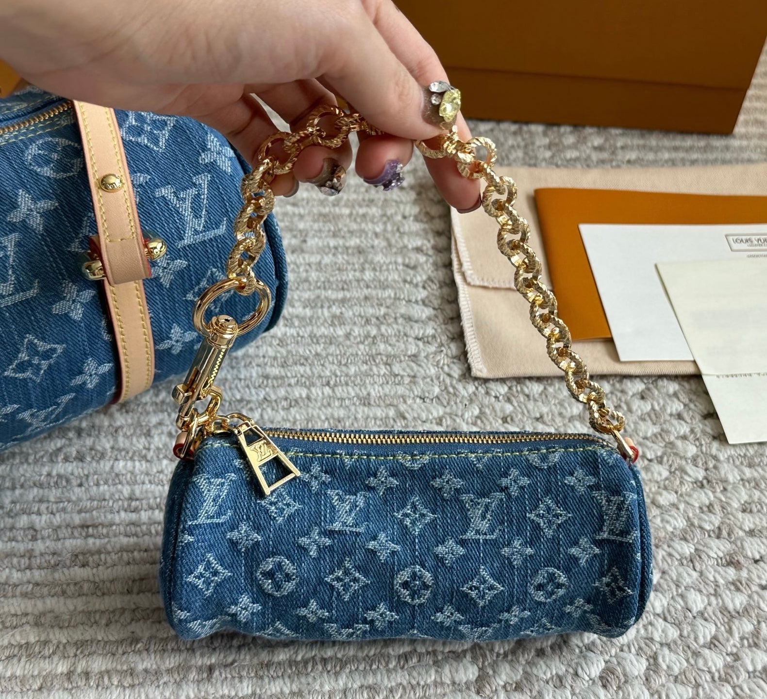 LV papillon handbag denim bag