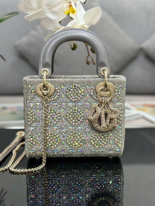 Lady Dior metallic grey bag 