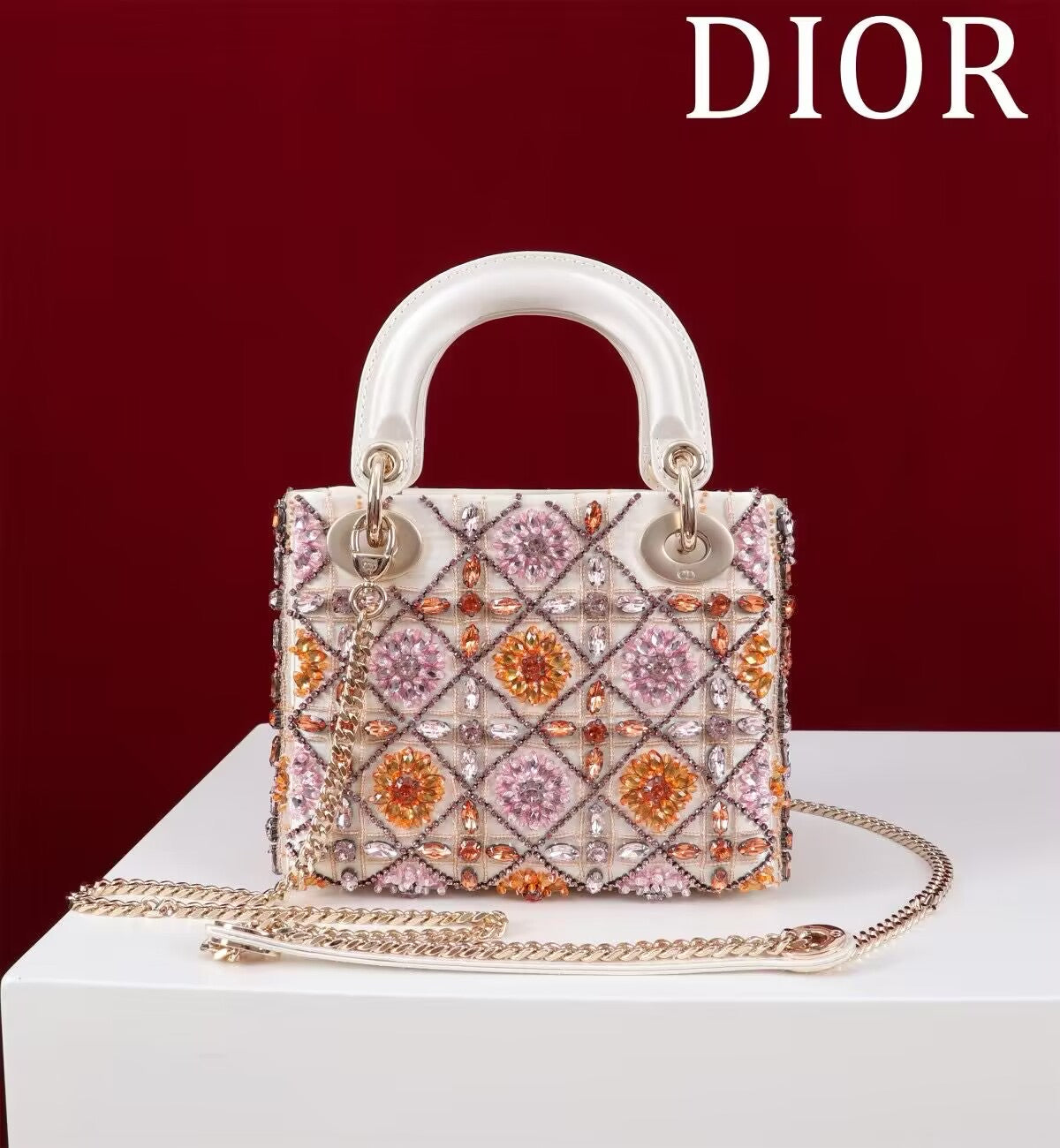 Lady Dior Metallic pink orange bag