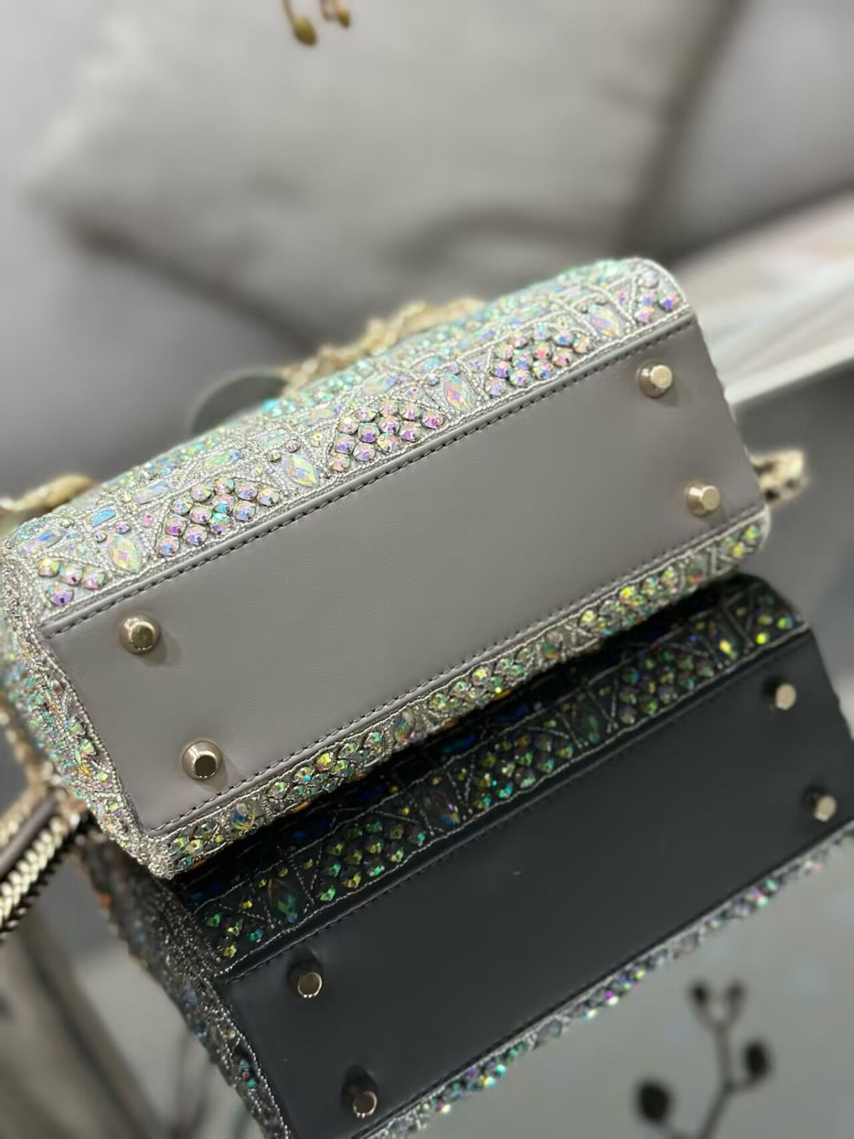 Lady Dior metallic grey bag 